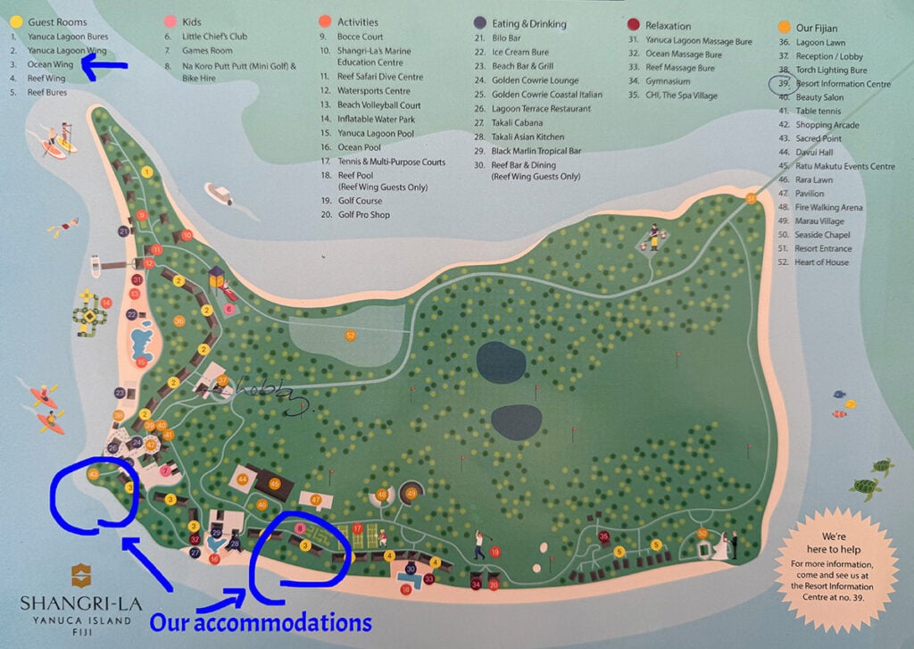 Shangri La resort map with our rooms marked